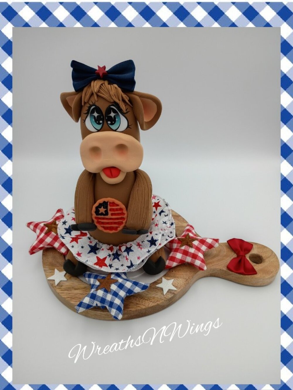 Patriotic Highland Cow Decor, Handmade Americana Cow Figurine, 4th of July
